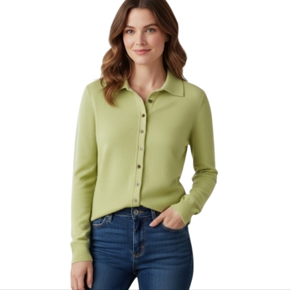 Valerie Vintage Cashmere Women's Green Button-Up Sweater Cardigan